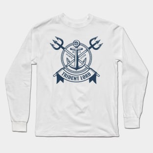 Vintage hipster navy tattoo print with tridents ribbon and anchor Long Sleeve T-Shirt